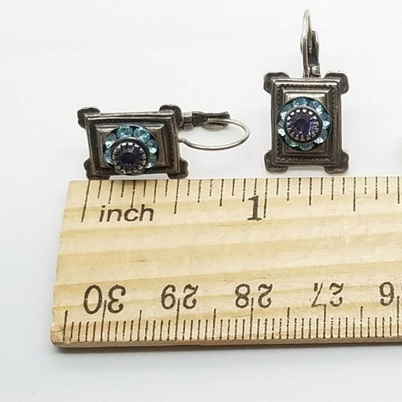 Vtg 90’s Liz Palacios Signed Lavender Blue Swarovski Crystal Lever Back Earrings - Picture 5 of 5